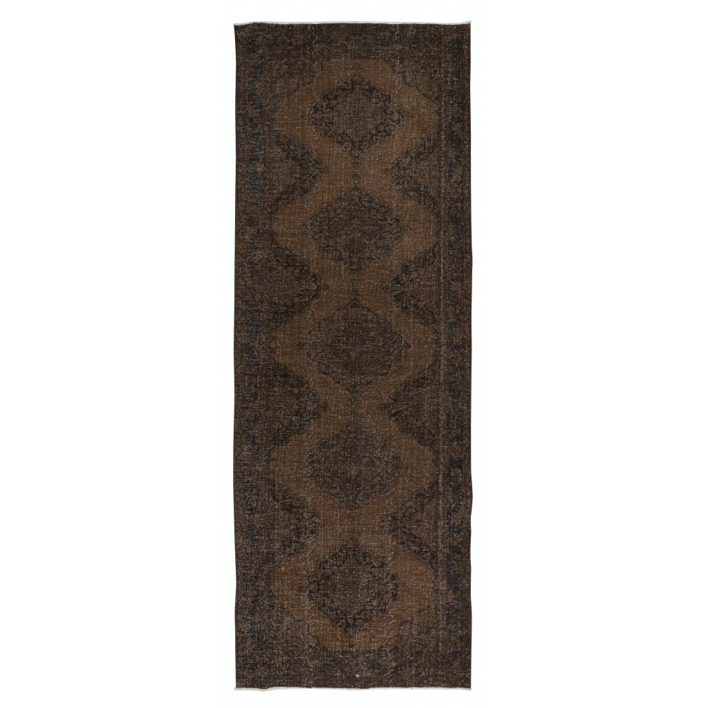 Brown Modern Turkish Runner Rug, Handmade Turkish Sille Corridor Carpet, Woolen Floor Covering for Hallway