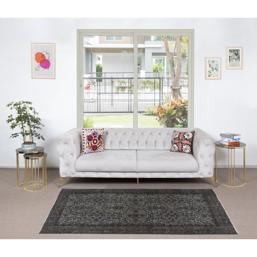 Decorative Handmade Turkish Rug Over-Dyed in Gray, Ideal for Contemporary Interiors