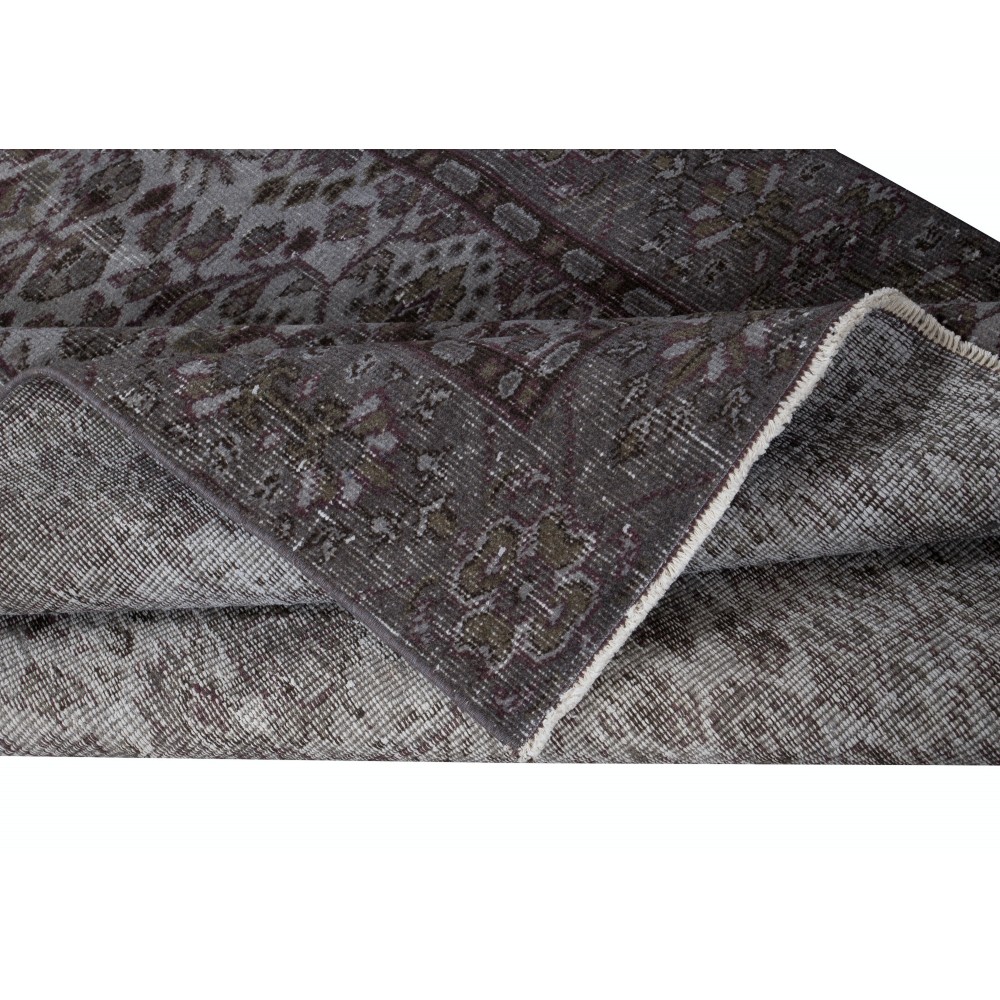 Decorative Handmade Turkish Rug Over-Dyed in Gray, Ideal for Contemporary Interiors