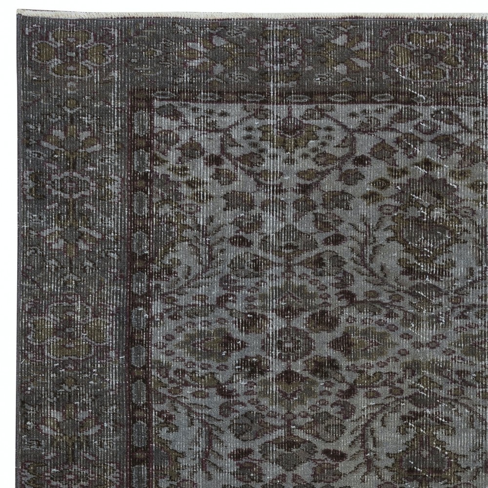 Decorative Handmade Turkish Rug Over-Dyed in Gray, Ideal for Contemporary Interiors
