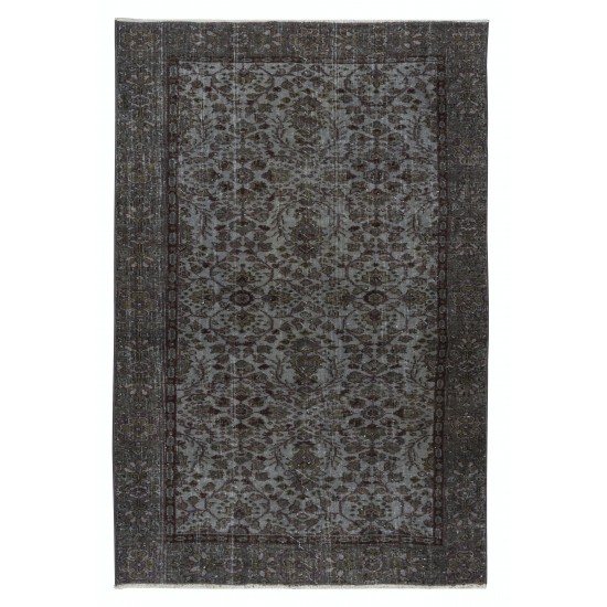 Decorative Handmade Turkish Rug Over-Dyed in Gray, Ideal for Contemporary Interiors