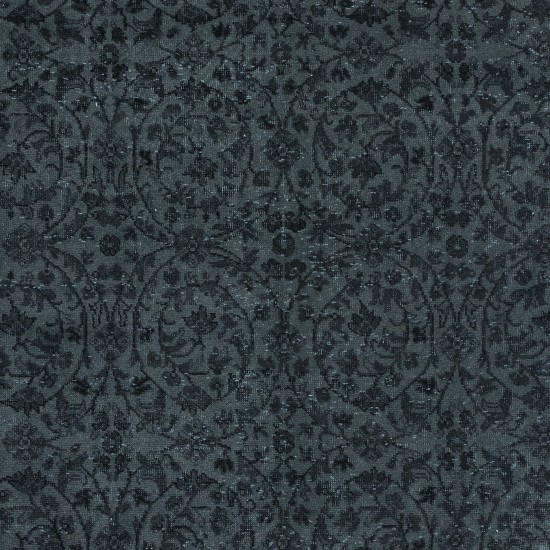 Floral Patterned Area Rug in Black & Gray, Handknotted and Handwoven in Turkey