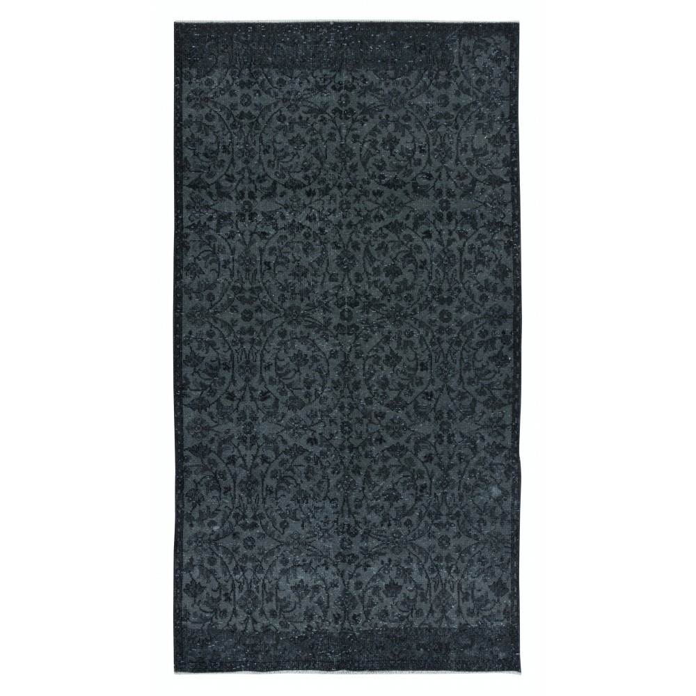 Floral Patterned Area Rug in Black & Gray, Handknotted and Handwoven in Turkey