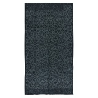 Floral Patterned Area Rug in Black & Gray, Handknotted and Handwoven in Turkey