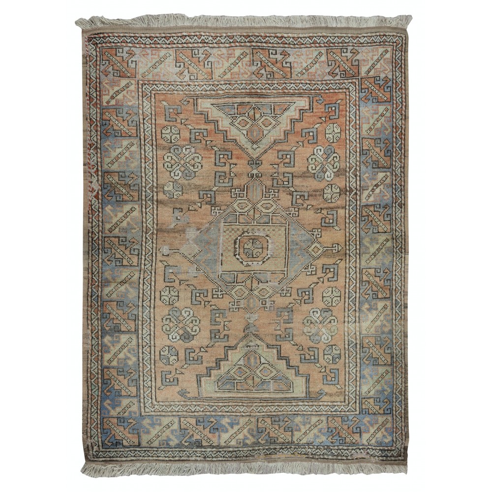 Vintage Handmade Turkish Area Rug with Geometric Design