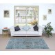 Turkish Handmade Rug in Sky Blue, Low Pile Carpet, Modern Light Blue Floor Covering