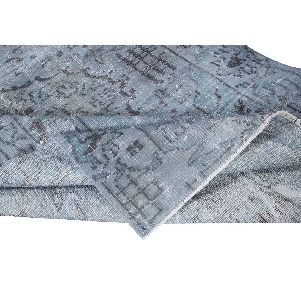 Turkish Handmade Rug in Sky Blue, Low Pile Carpet, Modern Light Blue Floor Covering