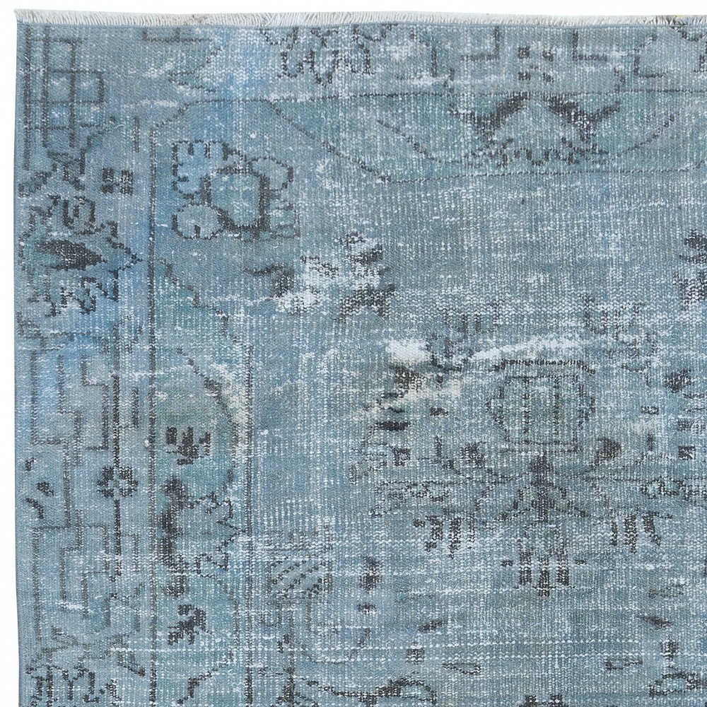 Turkish Handmade Rug in Sky Blue, Low Pile Carpet, Modern Light Blue Floor Covering