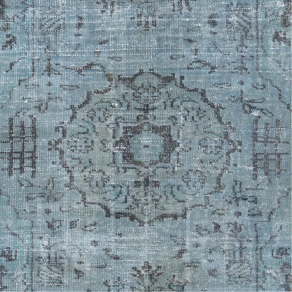 Turkish Handmade Rug in Sky Blue, Low Pile Carpet, Modern Light Blue Floor Covering
