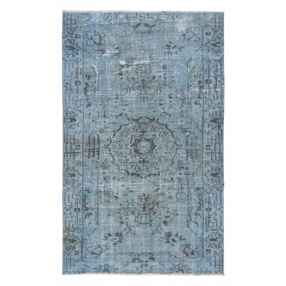 Turkish Handmade Rug in Sky Blue, Low Pile Carpet, Modern Light Blue Floor Covering
