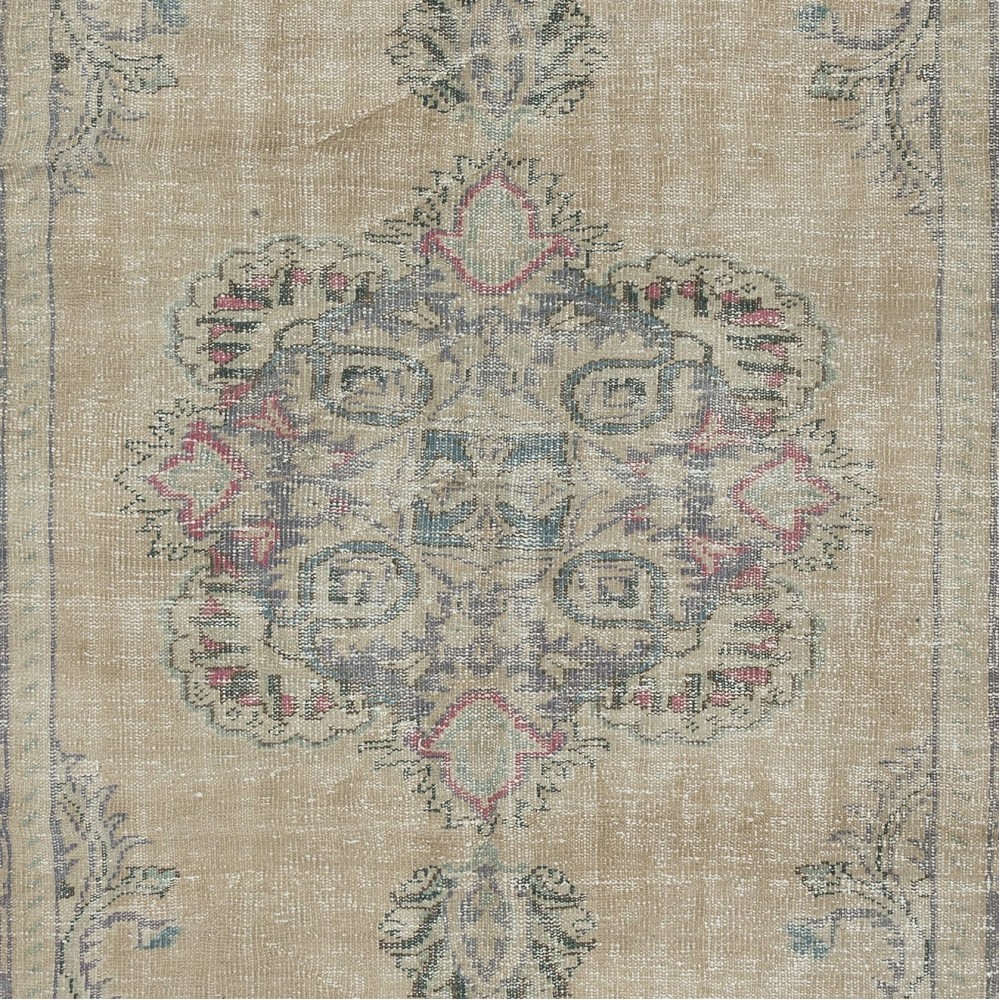 Vintage Sun Faded Handmade Turkish Rug in Beige and Gray Colors