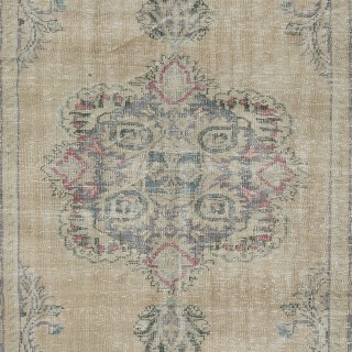 Vintage Sun Faded Handmade Turkish Rug in Beige and Gray Colors