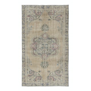 Vintage Sun Faded Handmade Turkish Rug in Beige and Gray Colors