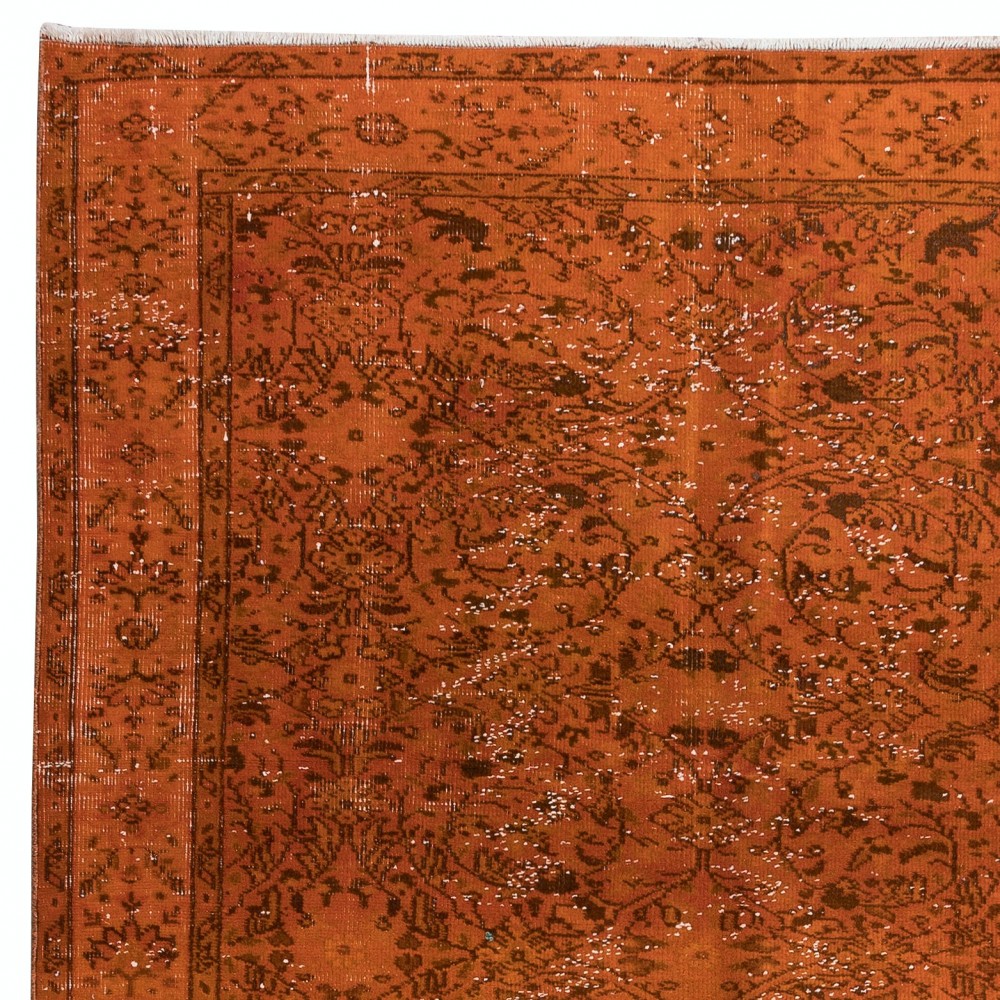 Handmade Orange Area Rug from Turkey, Modern Anatolian Wool Carpet