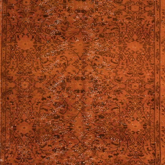 Handmade Orange Area Rug from Turkey, Modern Anatolian Wool Carpet