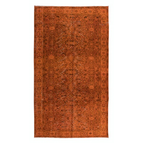 Handmade Orange Area Rug from Turkey, Modern Anatolian Wool Carpet