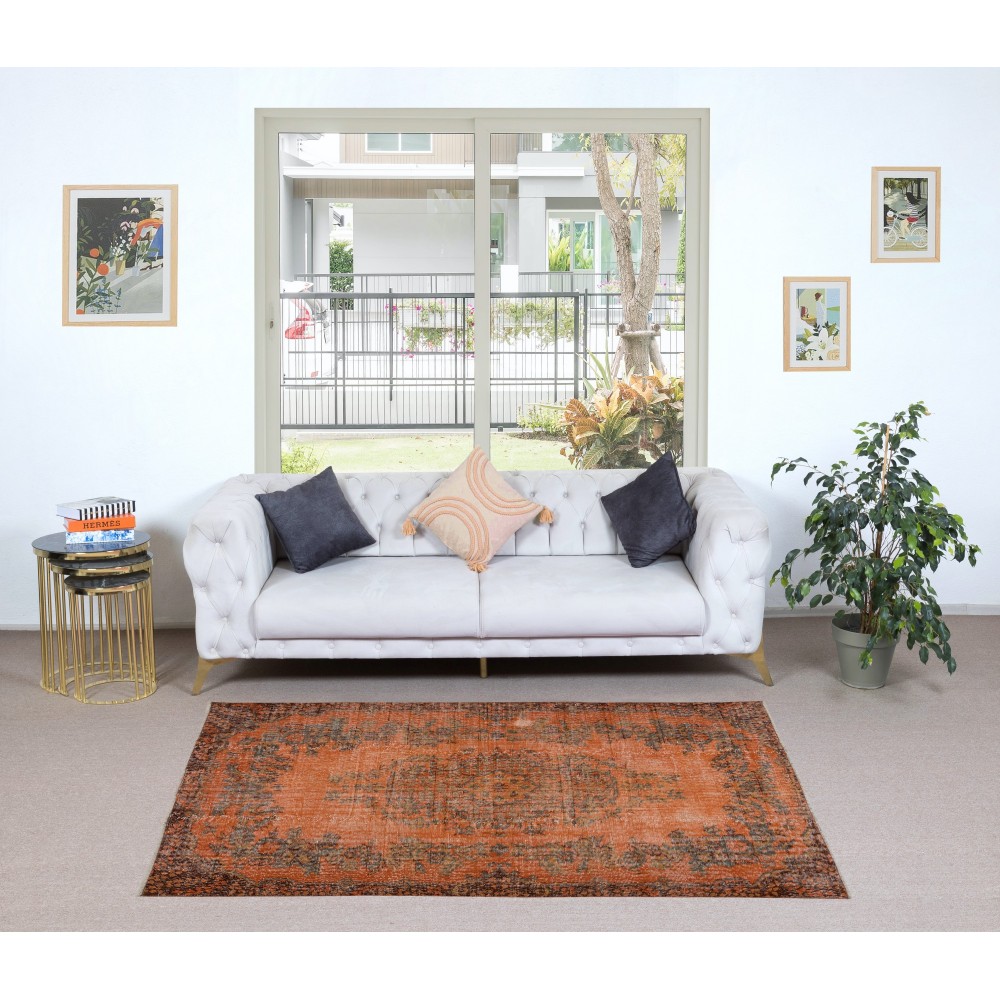 Modern Burnt Orange Handmade Area Rug, Contemporary Turkish Wool Carpet