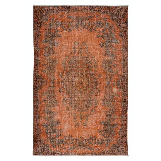 Modern Burnt Orange Handmade Area Rug, Contemporary Turkish Wool Carpet