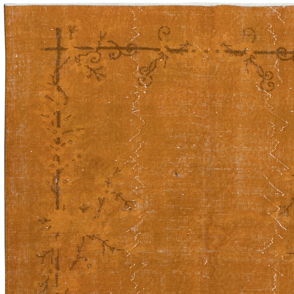 Chinese Art Deco Inspired Handmade Orange Re-Dyed Area Rug for Modern Interiors