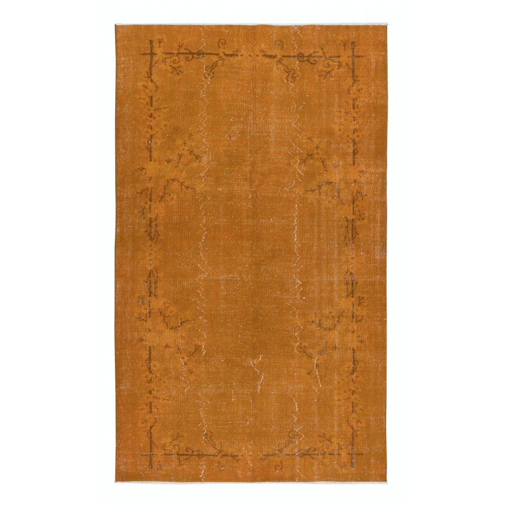 Chinese Art Deco Inspired Handmade Orange Re-Dyed Area Rug for Modern Interiors