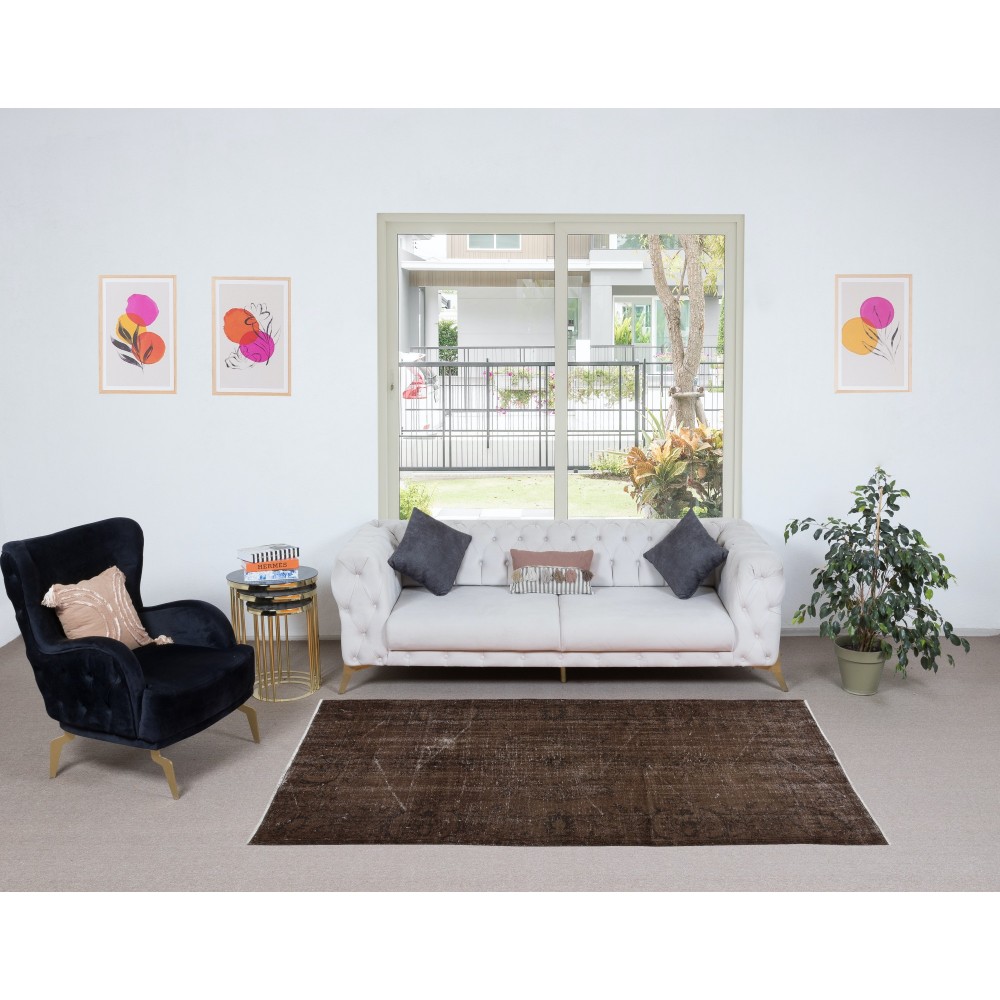 Brown Handmade Area Rug, Modern Turkish Wool Carpet with Shabby Chic Style