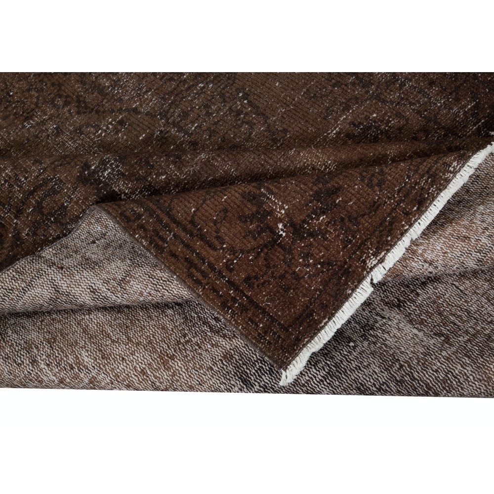 Brown Handmade Area Rug, Modern Turkish Wool Carpet with Shabby Chic Style