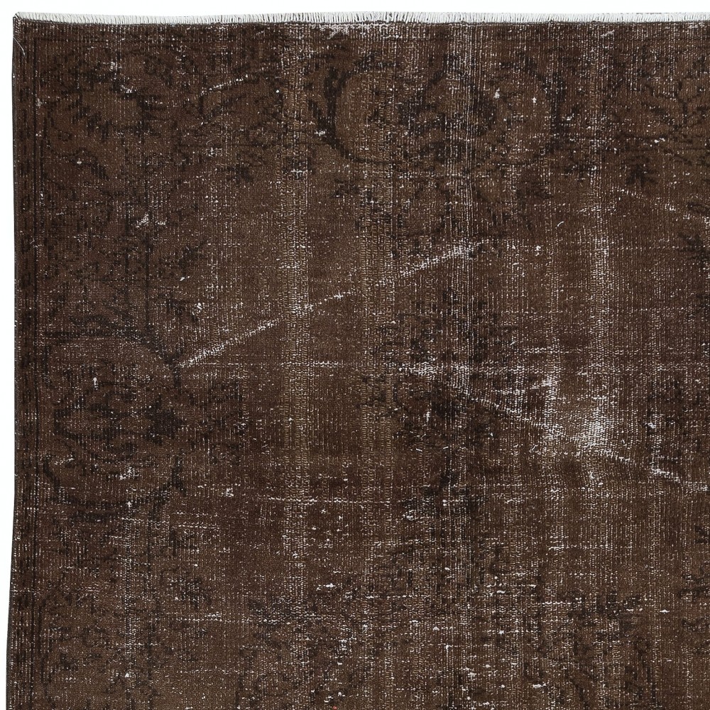 Brown Handmade Area Rug, Modern Turkish Wool Carpet with Shabby Chic Style