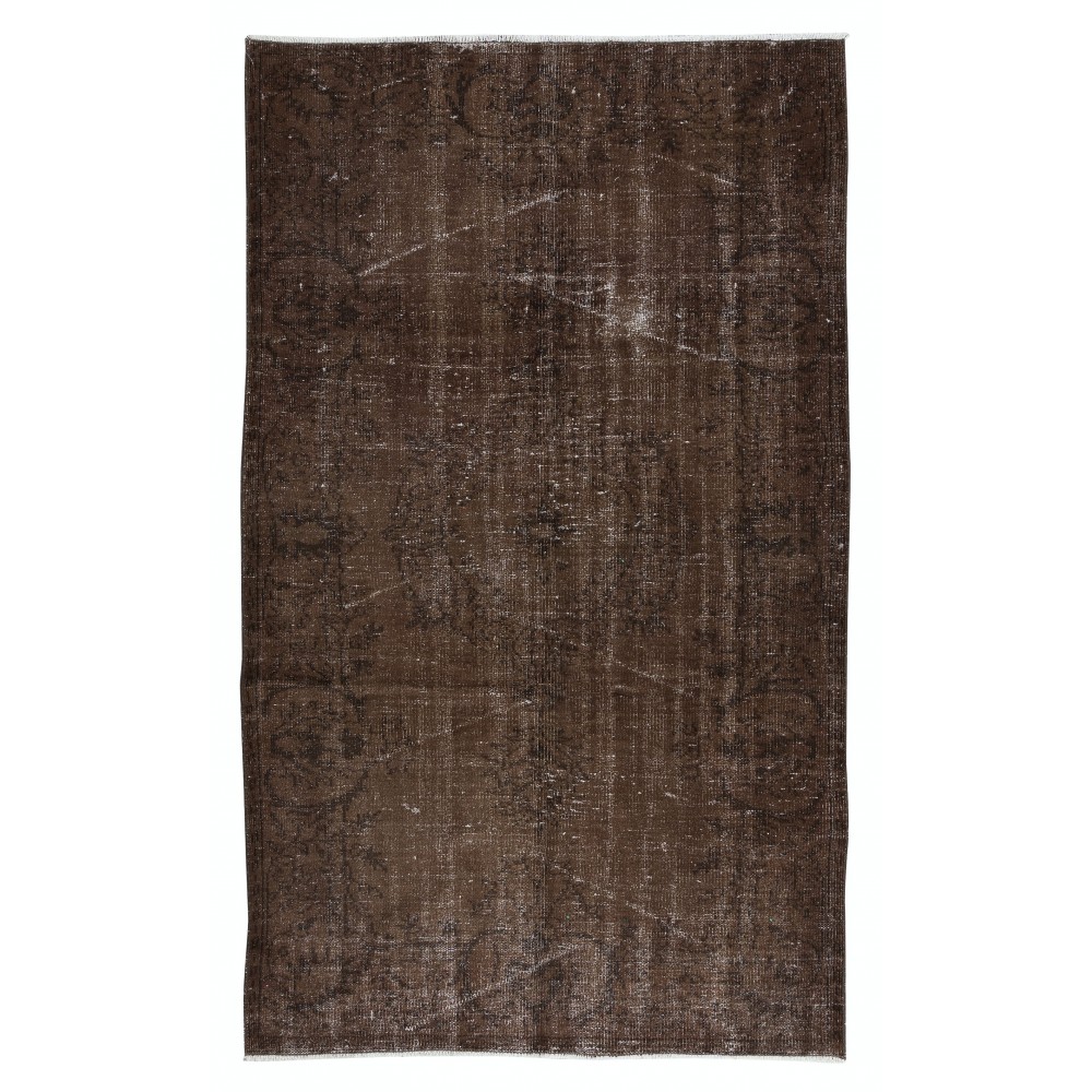 Brown Handmade Area Rug, Modern Turkish Wool Carpet with Shabby Chic Style