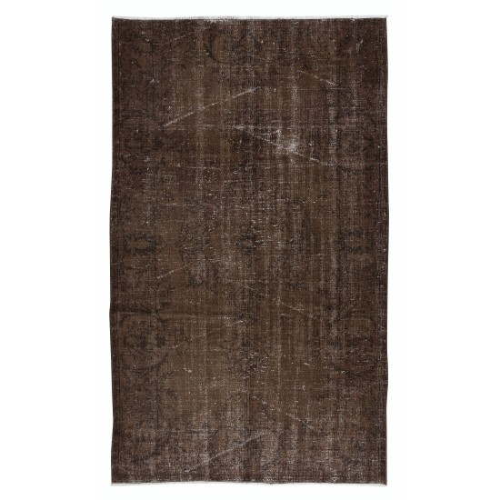 Brown Handmade Area Rug, Modern Central Anatolian Wool Carpet with Shabby Chic Style