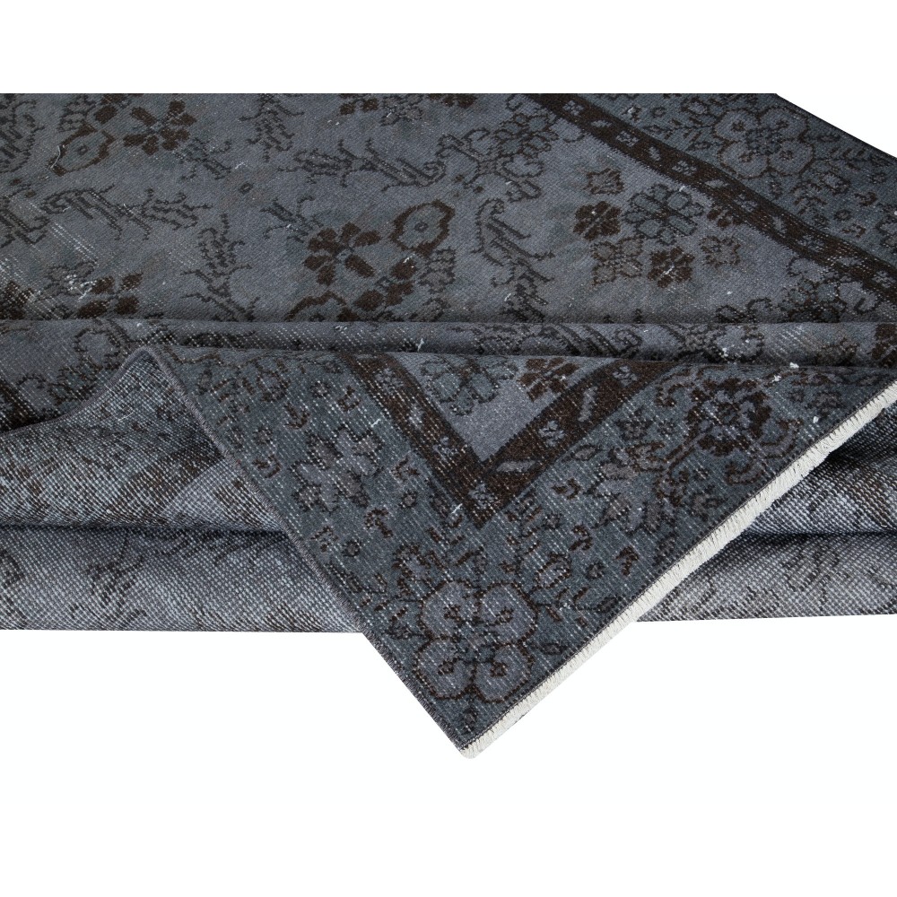 Authentic Handmade Rug, Floral Pattern Upcycled Carpet in Pure Gray, Modern Turkish Floor Covering