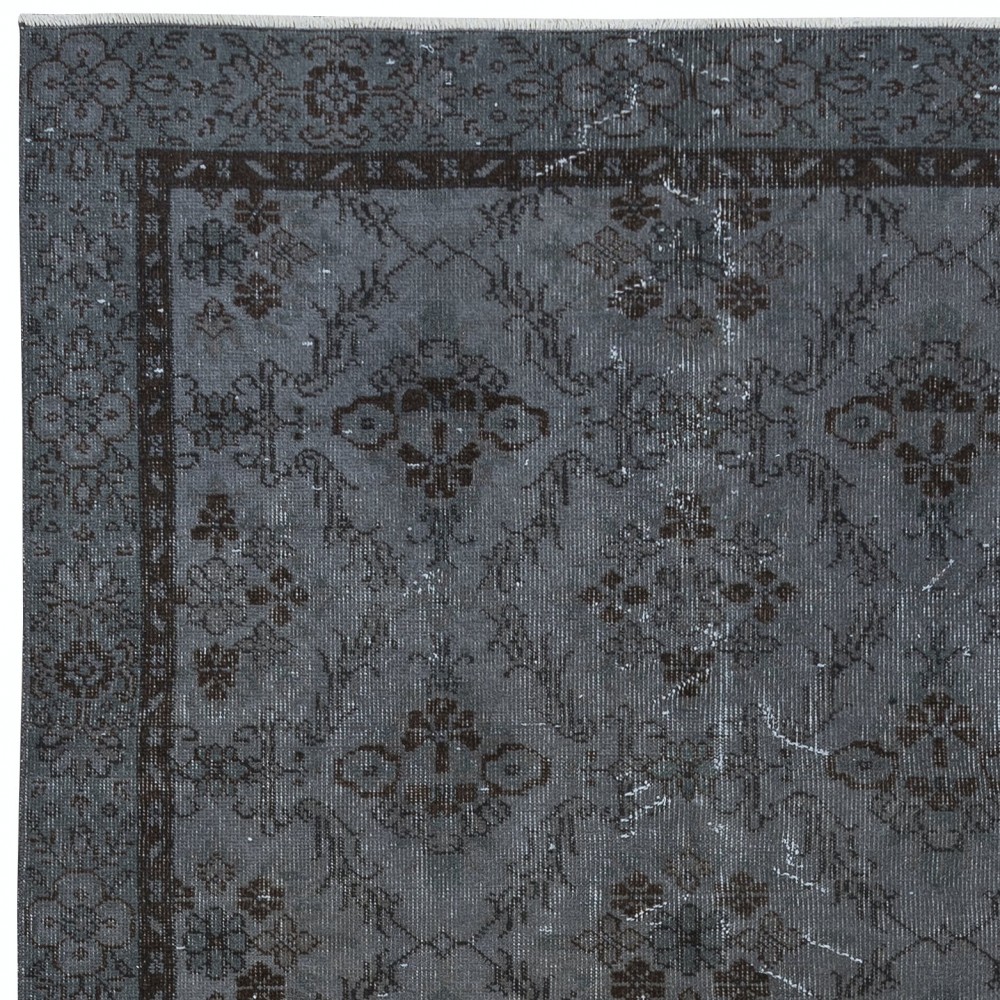 Authentic Handmade Rug, Floral Pattern Upcycled Carpet in Pure Gray, Modern Turkish Floor Covering