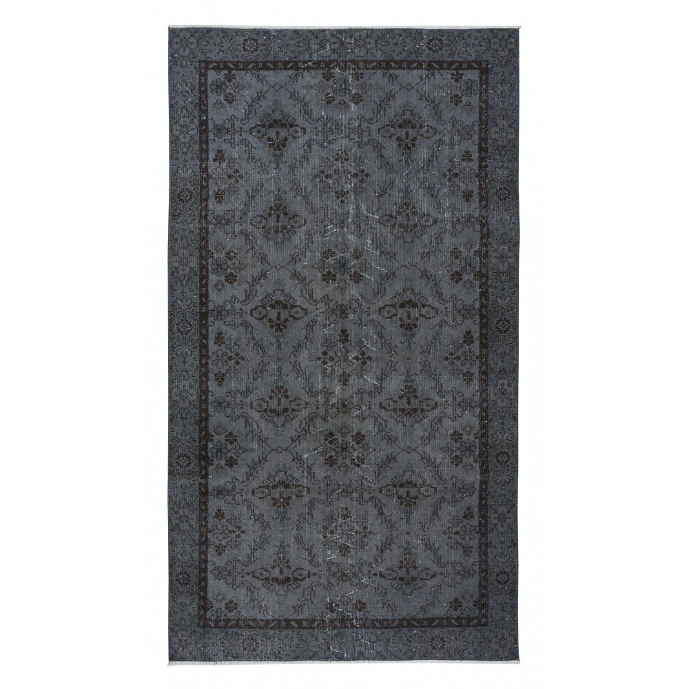 Authentic Handmade Rug, Floral Pattern Upcycled Carpet in Pure Gray, Modern Turkish Floor Covering