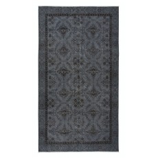 Authentic Handmade Rug, Floral Pattern Upcycled Carpet in Pure Gray, Modern Turkish Floor Covering