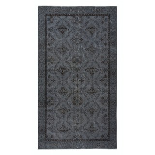 Authentic Handmade Rug, Floral Pattern Upcycled Carpet in Pure Gray, Modern Turkish Floor Covering