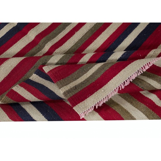 Hand-Woven Vintage Anatolian Kilim Rug with Colorful Stripes, 'Flat-Weve', 100% Wool