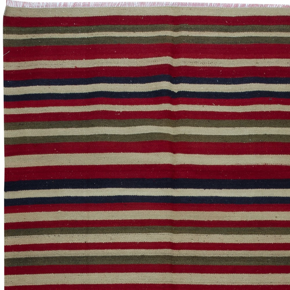 Hand-Woven Vintage Anatolian Kilim Rug with Colorful Stripes, 'Flat-Weve', 100% Wool