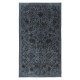Handmade Turkish Area Rug with Dark Steel Gray Background and Brown Floral Pattern