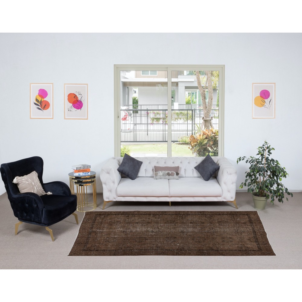 Brown Handmade Wool and Cotton Rug, Woolen Floor Covering, Modern Carpet