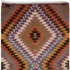 Colorful Hand-Woven Turkish Kilim, All Wool, Vintage Runner Rug with Diamond Design