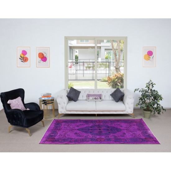 Home Decor Floral Area Rug in Midnight Purple & Violet Colors, Hand-Knotted in Turkey