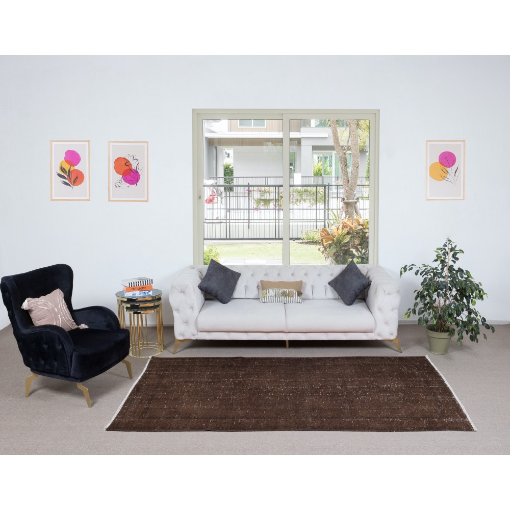 Contemporary Handmade Turkish Rug in Brown for Living Room Decor