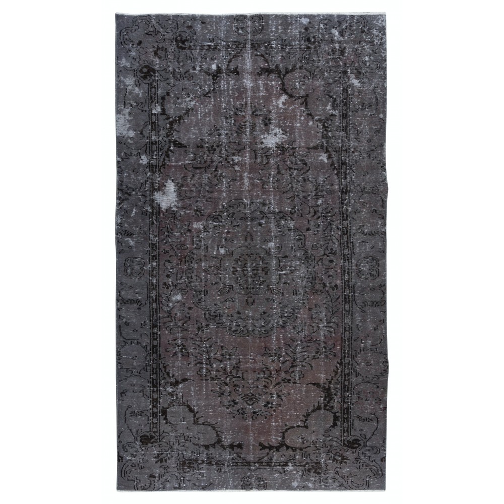 Handmade Gray Indoor-Outdoor Rug with Medallion Design, Contemporary Anatolian Carpet