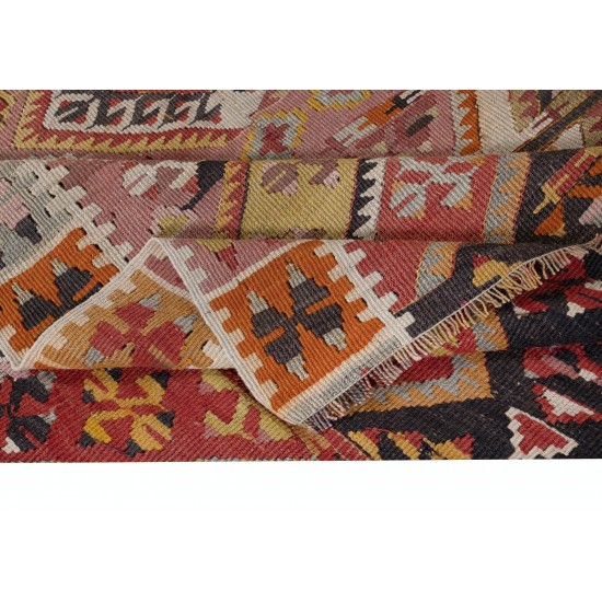 Nomadic Vintage Anatolian Kilim, Flat-Weave Colorful Rug, All Wool
