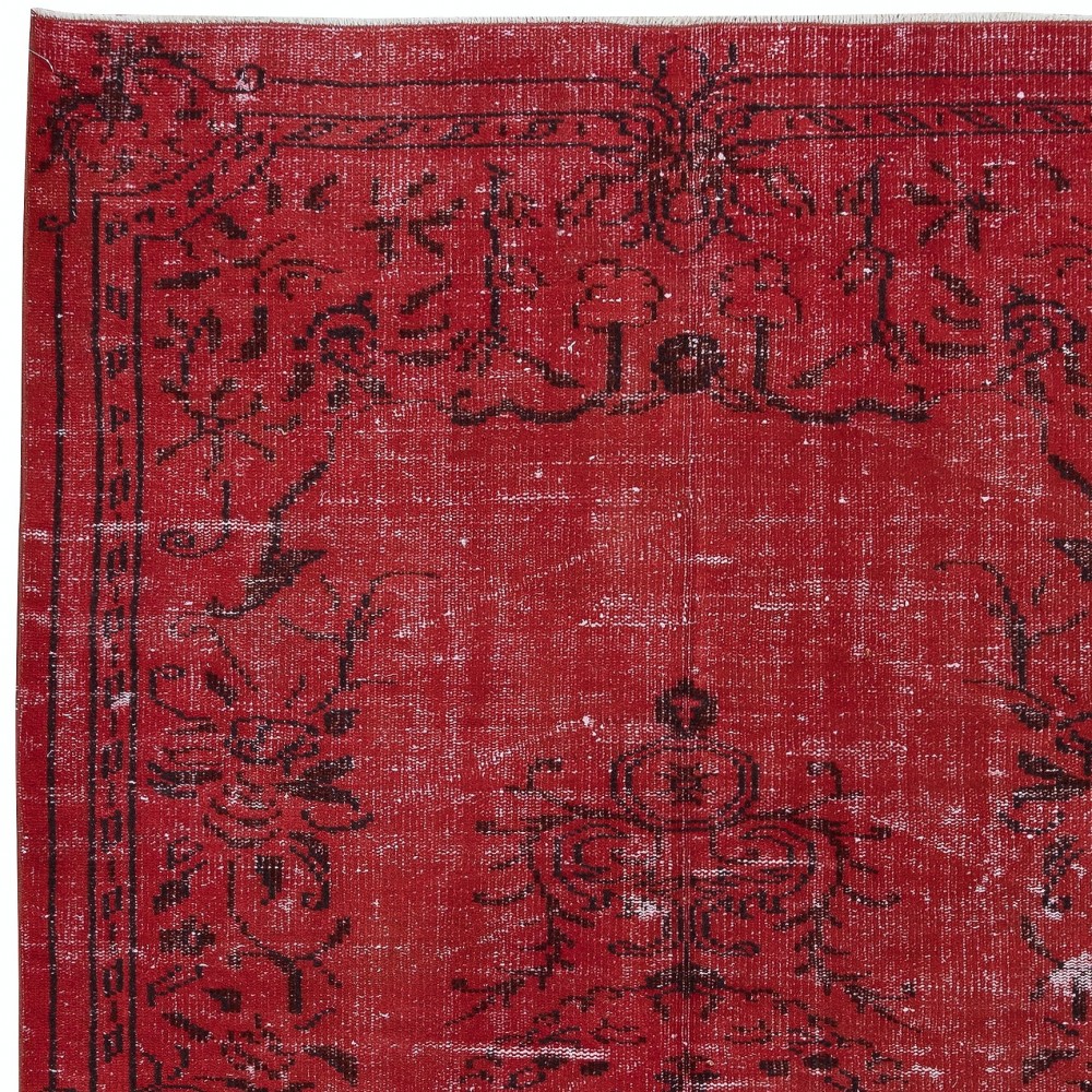 Contemporary Wool Area Rug in Burgundy Red, Hand-Knotted in Turkey