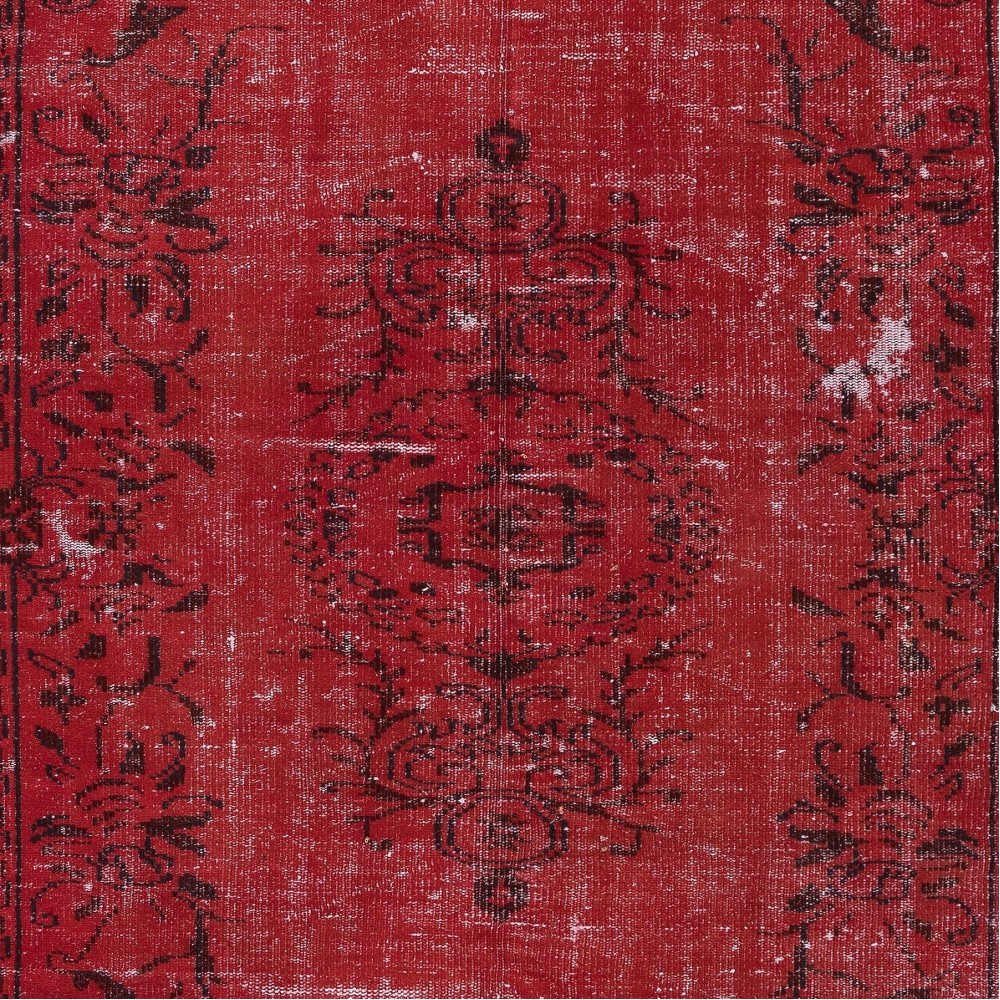 Contemporary Wool Area Rug in Burgundy Red, Hand-Knotted in Turkey