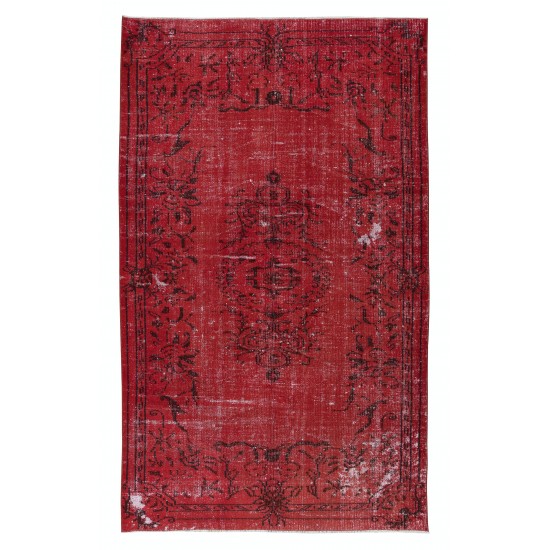 Contemporary Wool Area Rug in Burgundy Red, Hand-Knotted in Turkey
