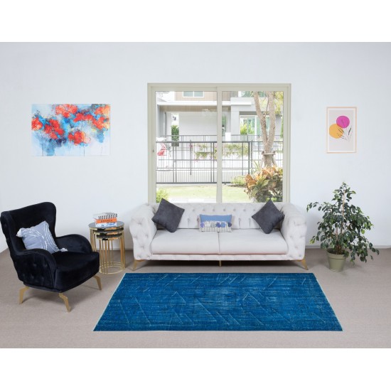 Contemporary Area Rug in Blue for Living Room, Hand-Knotted in Turkey