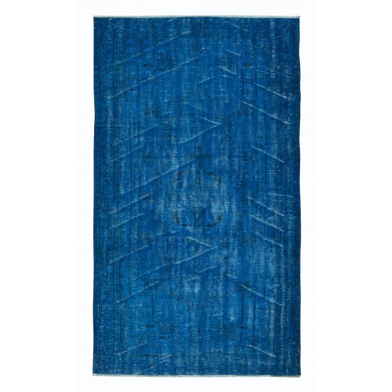 Contemporary Area Rug in Blue for Living Room, Hand-Knotted in Turkey