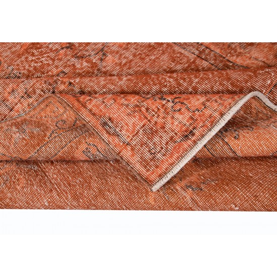 Handmade Carpet with Art Deco Chinese Design, Orange Area Rug