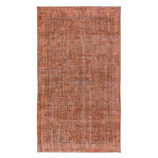 Handmade Carpet with Art Deco Chinese Design, Orange Area Rug